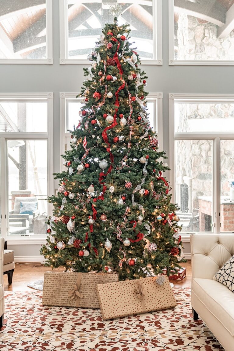 名古屋的聖誕市集 green christmas tree with red and white baubles