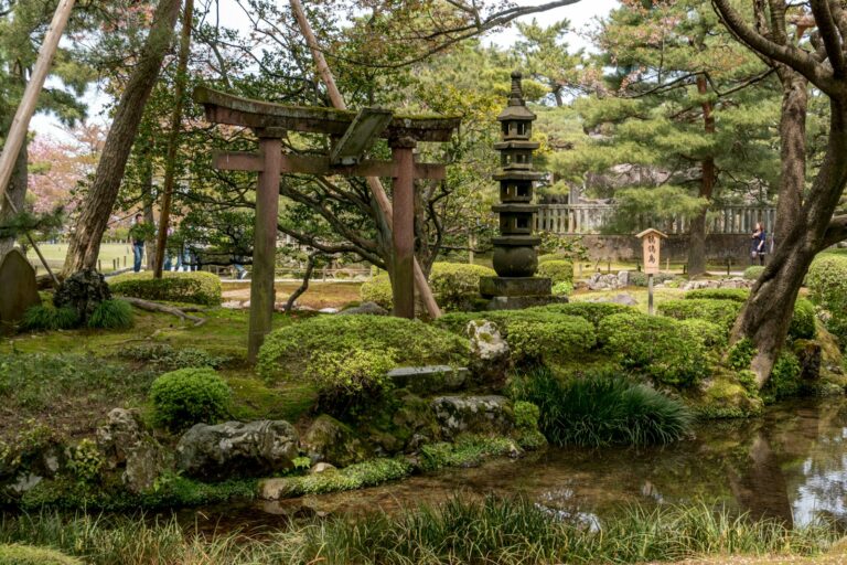 金箔與金澤brown wooden gazebo on green grass field during daytime